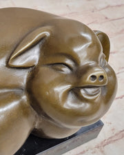 Happy Round Pig Bronze Metal Statue Sculpture Figure Original Art Farm Decor