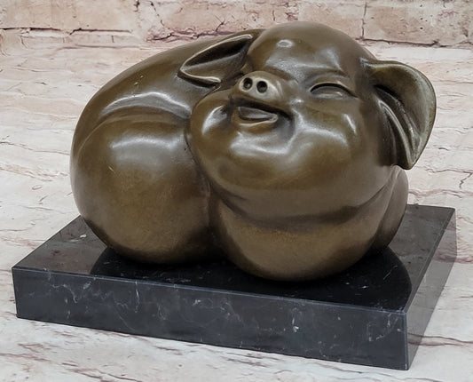 Happy Round Pig Bronze Metal Statue Sculpture Figure Original Art Farm Decor