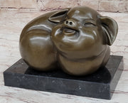 Happy Round Pig Bronze Metal Statue Sculpture Figure Original Art Farm Decor