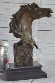 Horse Head Bust Abstract Bronze Metal Statue Sculpture Figure on Marble Base Original Art