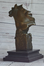 Horse Head Bust Abstract Bronze Metal Statue Sculpture Figure on Marble Base Original Art