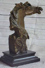 Horse Head Bust Abstract Bronze Metal Statue Sculpture Figure on Marble Base Original Art