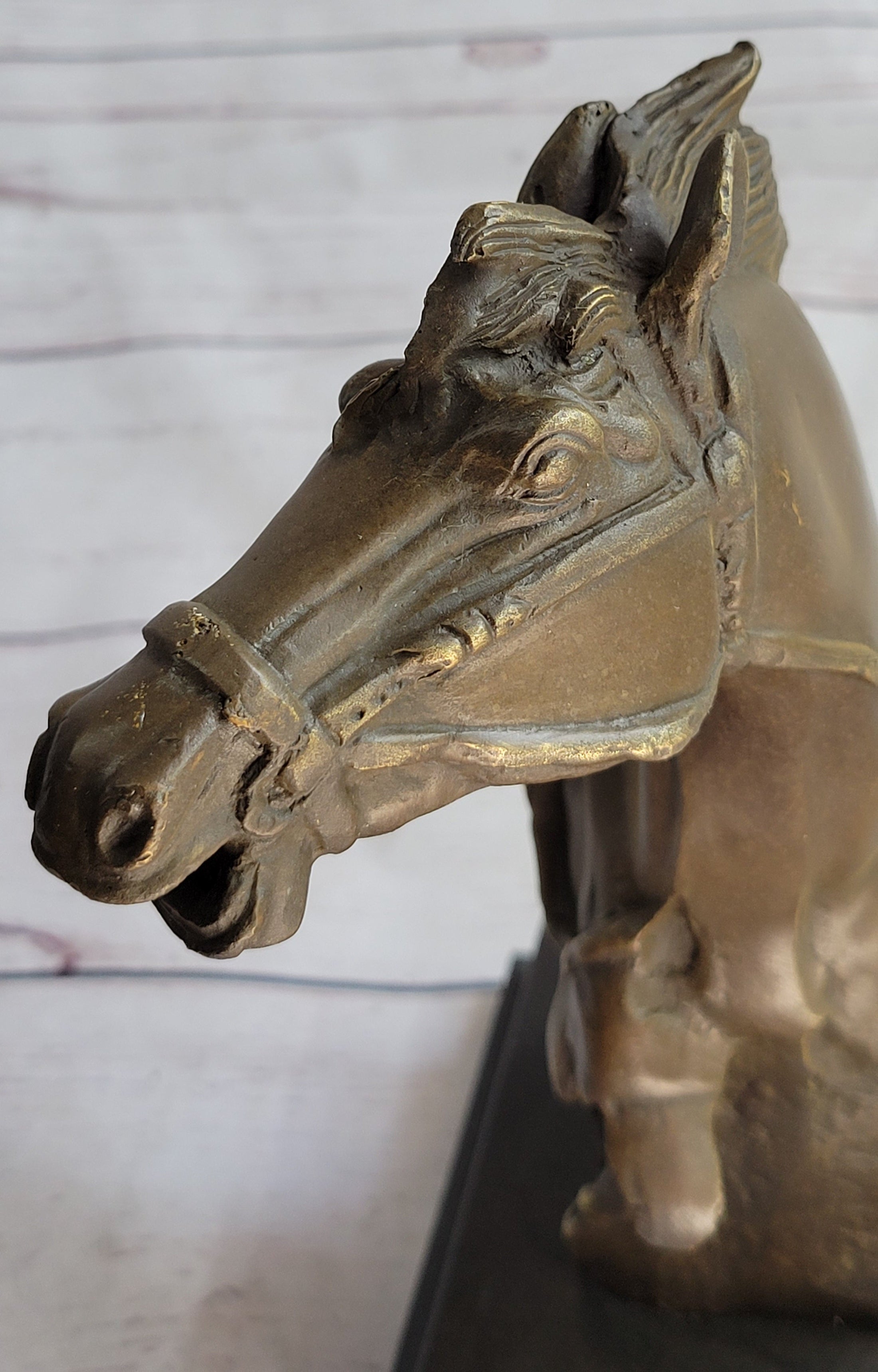Horse Head Bust Abstract Bronze Metal Statue Sculpture Figure on Marble Base Original Art