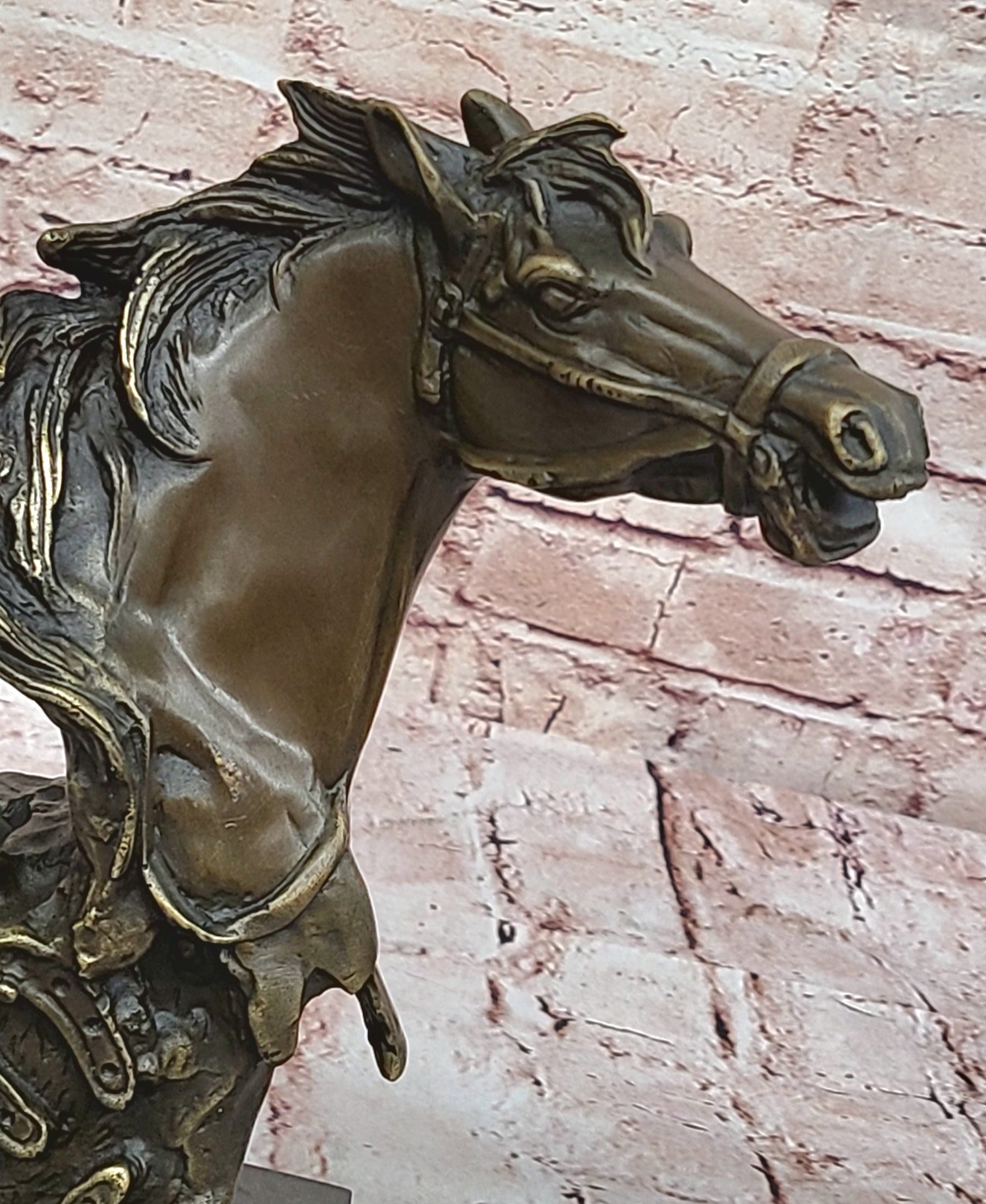 Horse Head Bust Abstract Bronze Metal Statue Sculpture Figure on Marble Base Original Art - Southlake Paws