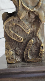 Horse Head Bust Abstract Bronze Metal Statue Sculpture Figure on Marble Base Original Art