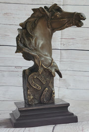 Horse Head Bust Abstract Bronze Metal Statue Sculpture Figure on Marble Base Original Art