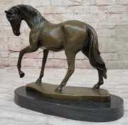 Show Horse Mare Hot Cast Bronze Statue Sculpture Equestrian Decor on Marble Base