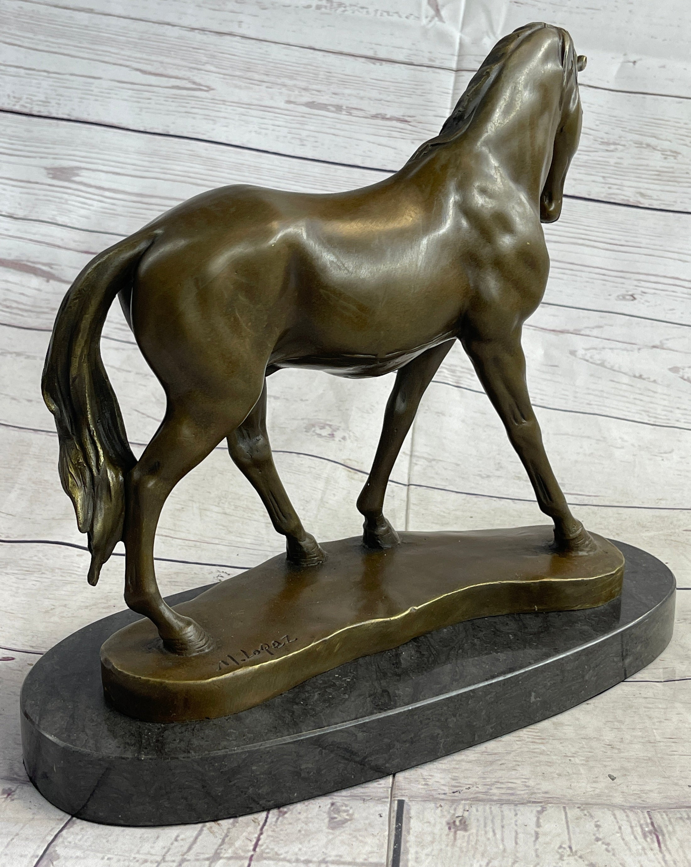 Arabian Horse Mare Bronze Metal Sculpture Statue Figure on Marble Base Signed Original 12" X 12.5"