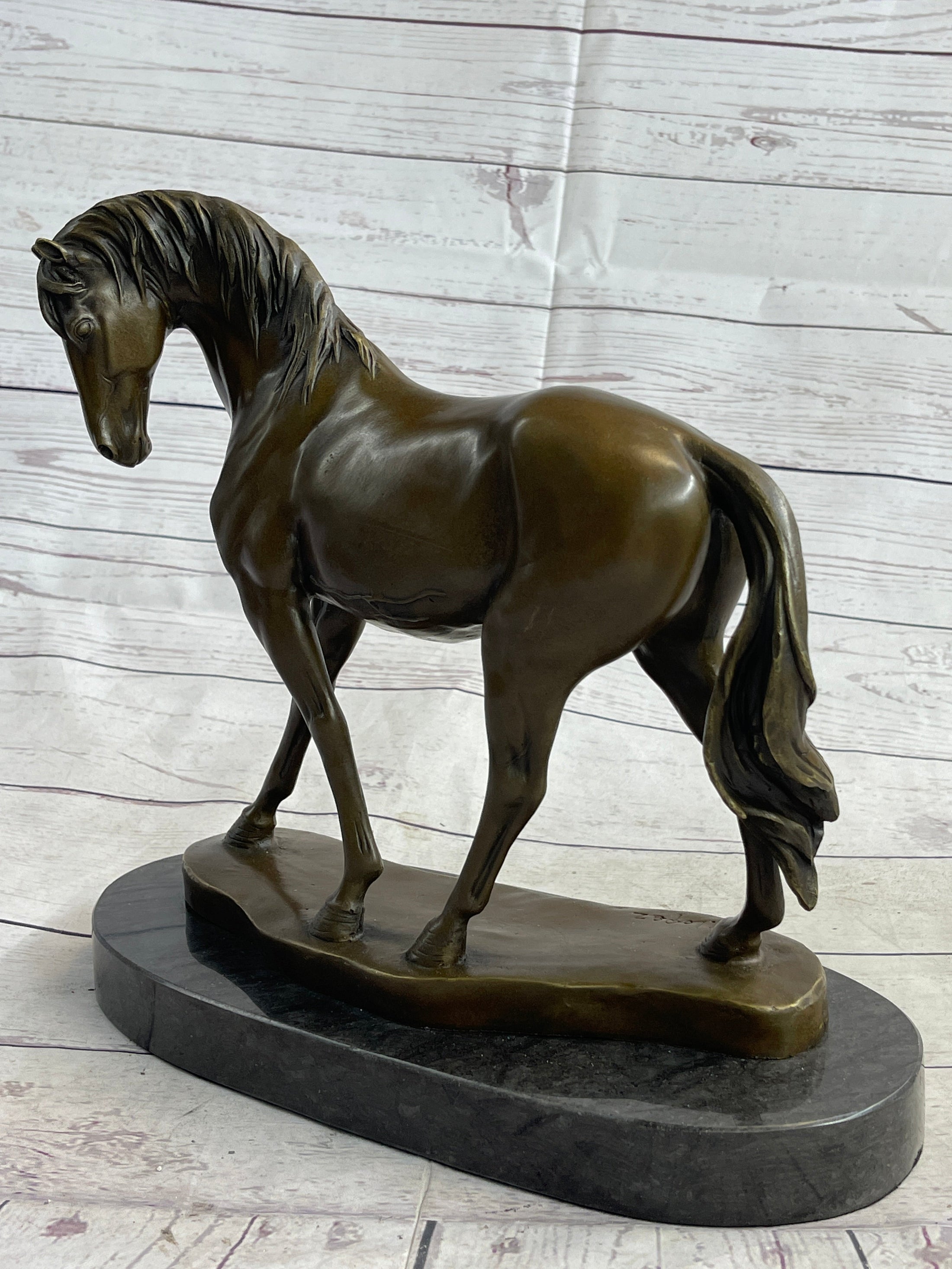 Arabian Horse Mare Bronze Metal Sculpture Statue Figure on Marble Base Signed Original 12" X 12.5"