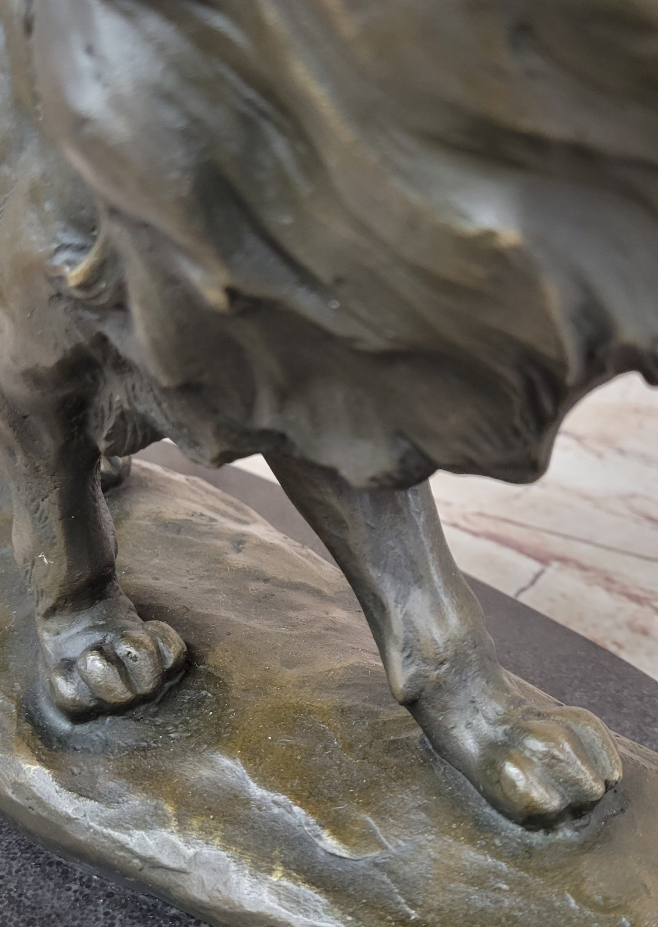 Signed African Male Lion King of Jungle on Prowl Bronze Sculpture Art Deco Decor