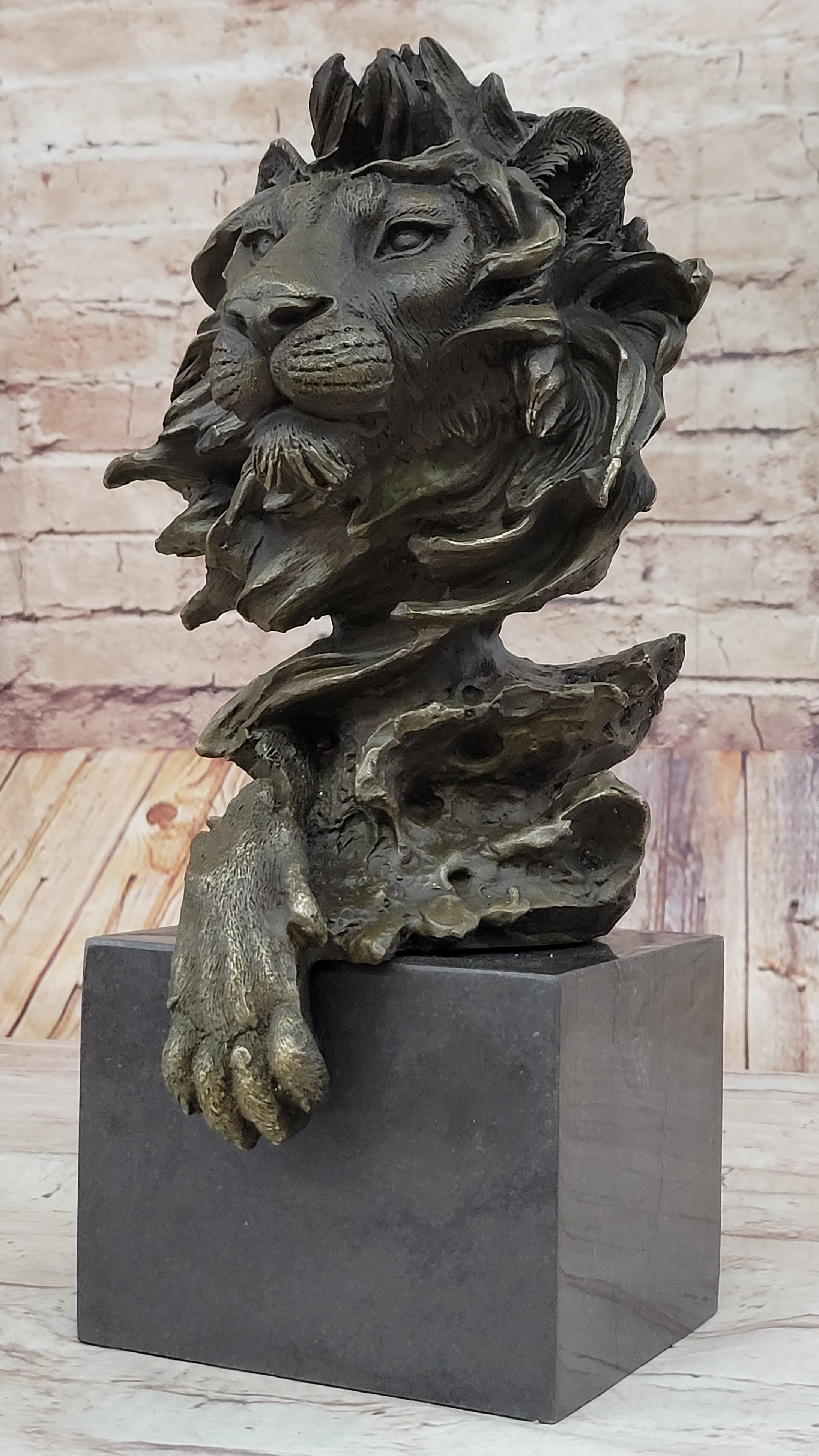 Hand Made African Lion Bust Museum Quality Bronze Sculpture by Barye Figurine