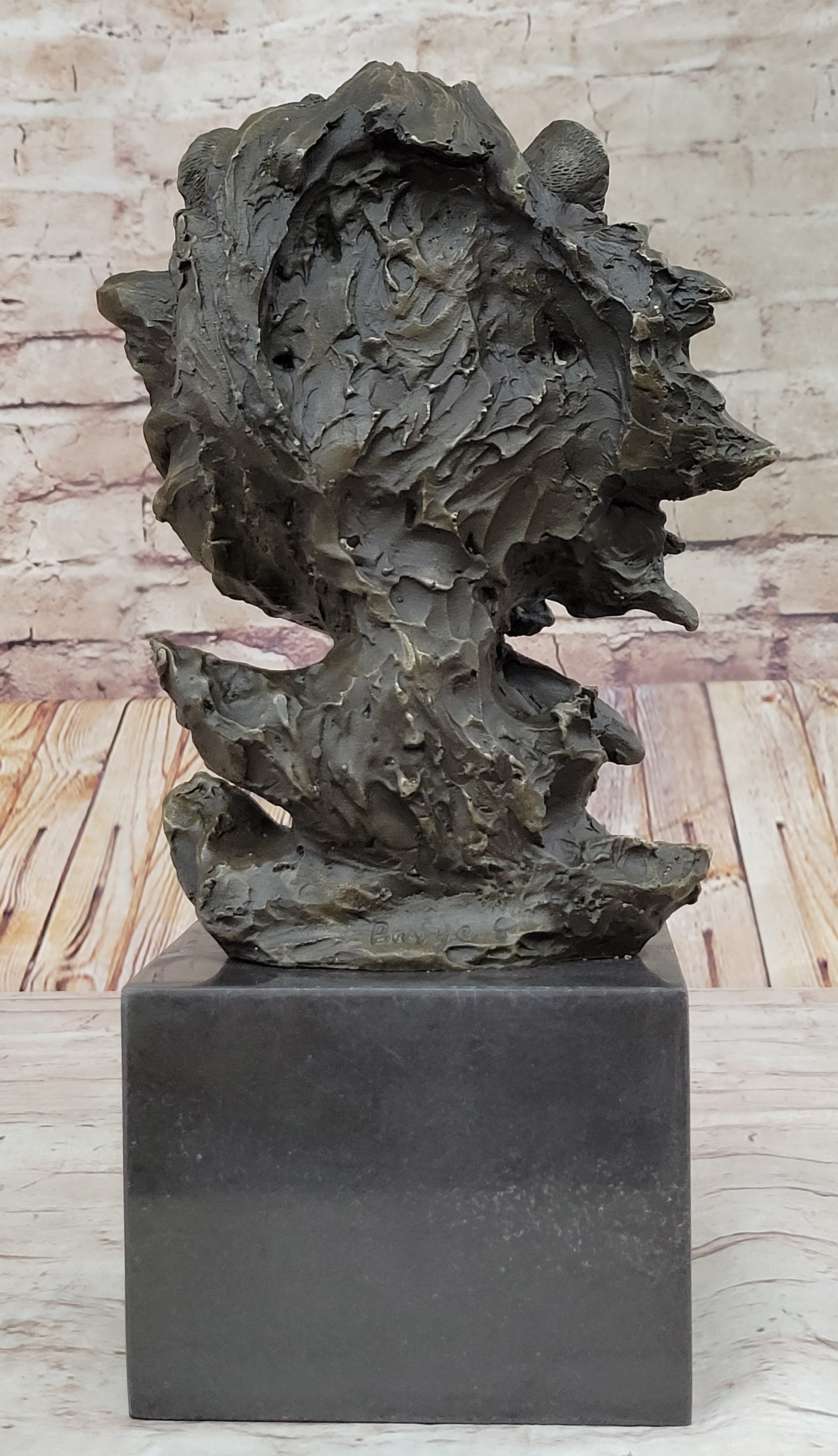 Hand Made African Lion Bust Museum Quality Bronze Sculpture by Barye Figurine