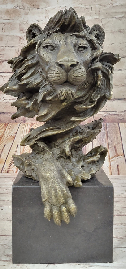 Hand Made African Lion Bust Museum Quality Bronze Sculpture by Barye Figurine