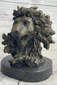 Load image into Gallery viewer, Roaring Lion's Head Lion Bust Bronze Sculpture Statue Figure Marble Base 9" x 7"
