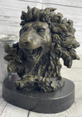 Load image into Gallery viewer, Roaring Lion's Head Lion Bust Bronze Sculpture Statue Figure Marble Base 9" x 7"
