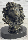Load image into Gallery viewer, Roaring Lion's Head Lion Bust Bronze Sculpture Statue Figure Marble Base 9" x 7"
