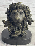 Load image into Gallery viewer, Roaring Lion's Head Lion Bust Bronze Sculpture Statue Figure Marble Base 9" x 7"
