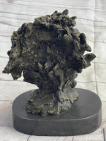 Roaring Lion's Head Lion Bust Bronze Sculpture Statue Figure Marble Base 9