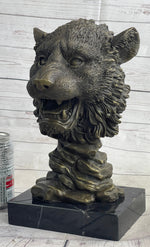 Cougar Lion Big Cat Predator Bust Sculpture Statue Bronze on Marble Base 12