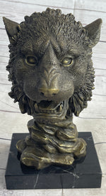 Cougar Lion Big Cat Predator Bust Sculpture Statue Bronze on Marble Base 12