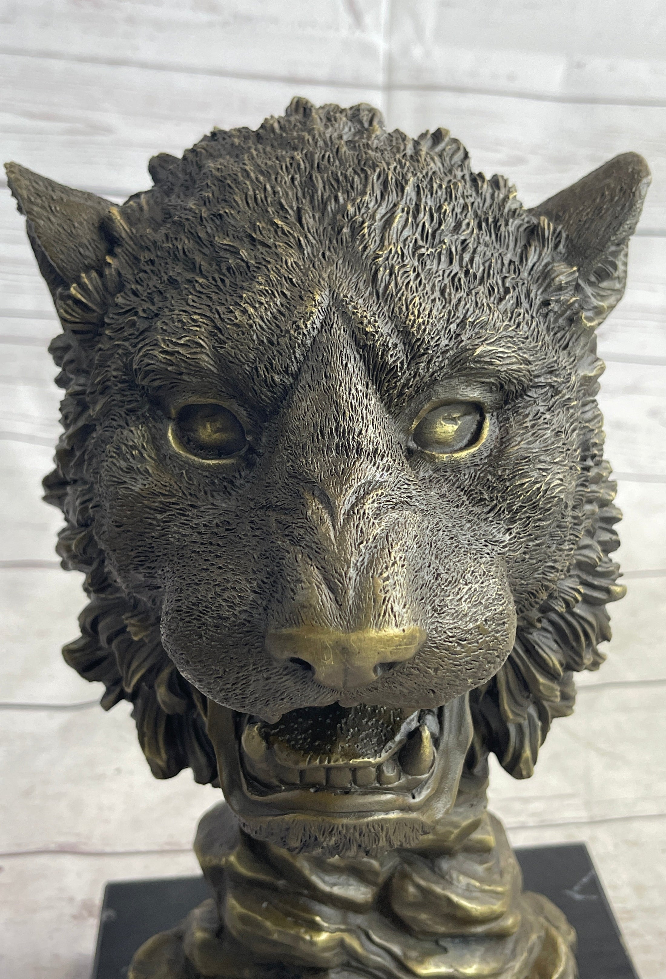 Cougar Lion Big Cat Predator Bust Sculpture Statue Bronze on Marble Base 12" x 7"