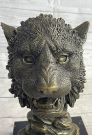 Cougar Lion Big Cat Predator Bust Sculpture Statue Bronze on Marble Base 12