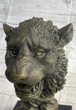 Cougar Lion Big Cat Predator Bust Sculpture Statue Bronze on Marble Base 12