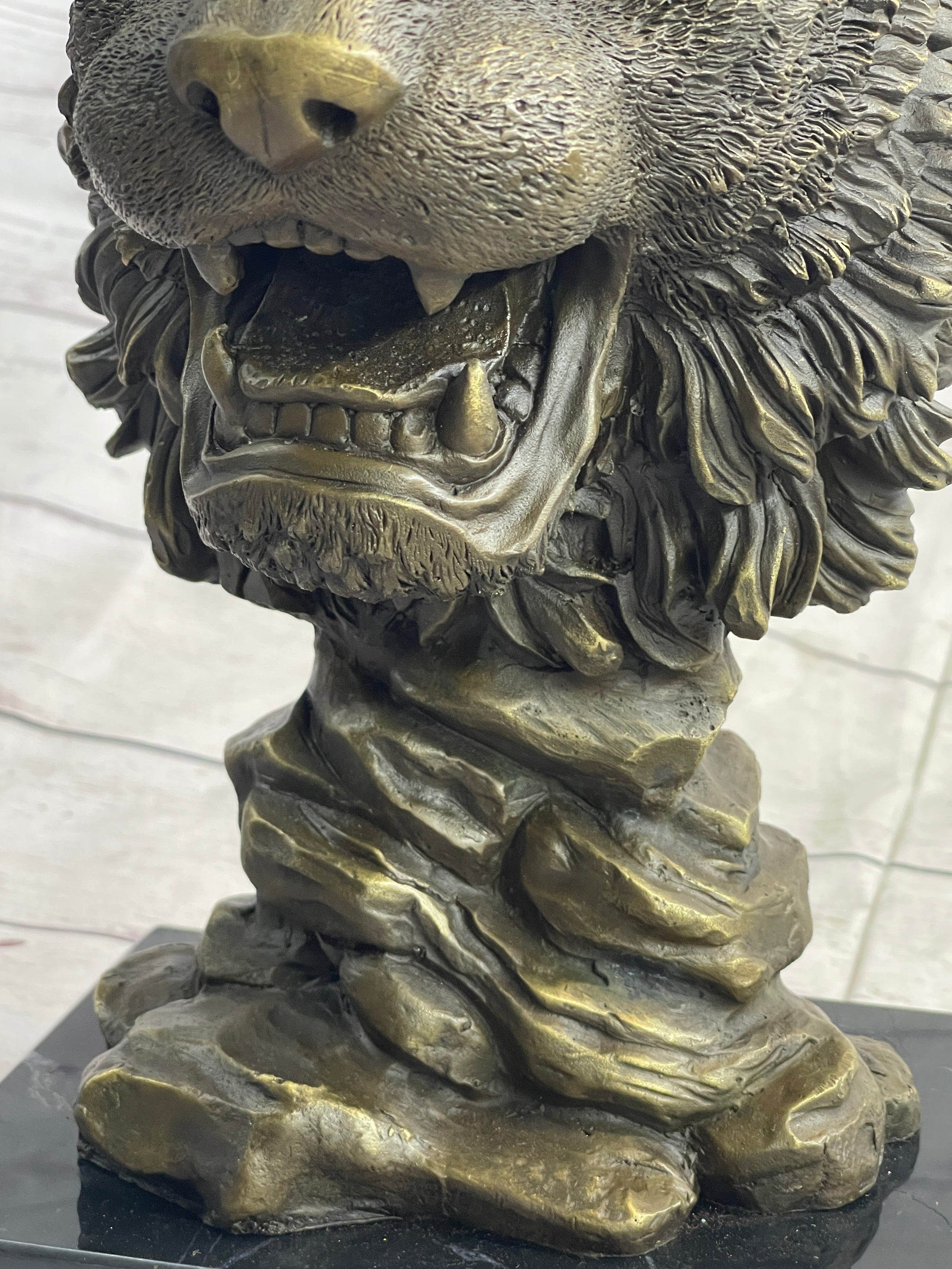 Cougar Lion Big Cat Predator Bust Sculpture Statue Bronze on Marble Base 12" x 7"