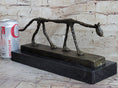 Load image into Gallery viewer, Abstract Cat Bronze Statue Sculpture by Alberto Giacometti Marble Base 6" x 15"
