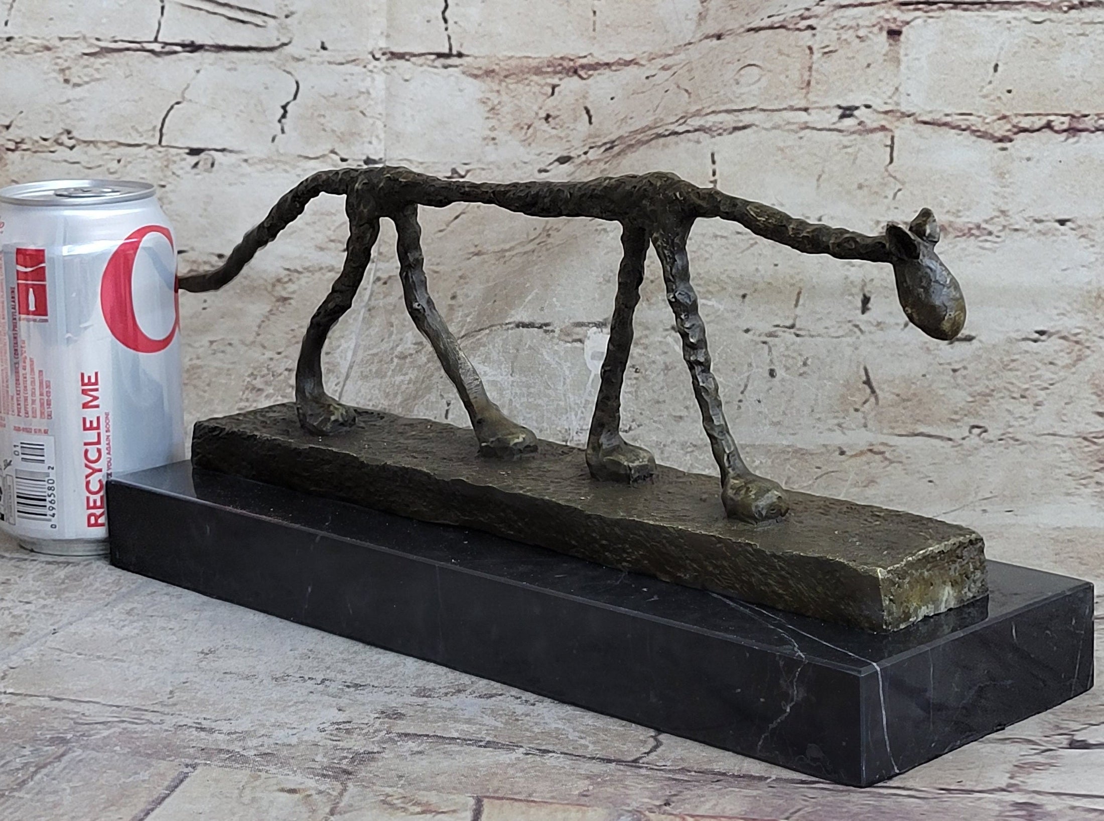 Abstract Cat Bronze Statue Sculpture by Alberto Giacometti Marble Base 6" x 15"