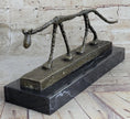 Load image into Gallery viewer, Abstract Cat Bronze Statue Sculpture by Alberto Giacometti Marble Base 6" x 15"
