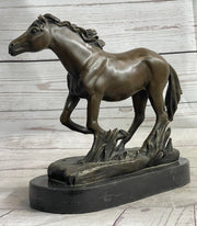 Arabian Horse in Trotting Running in Field Bronze Statue Sculpture Equestrian Decor Original Art