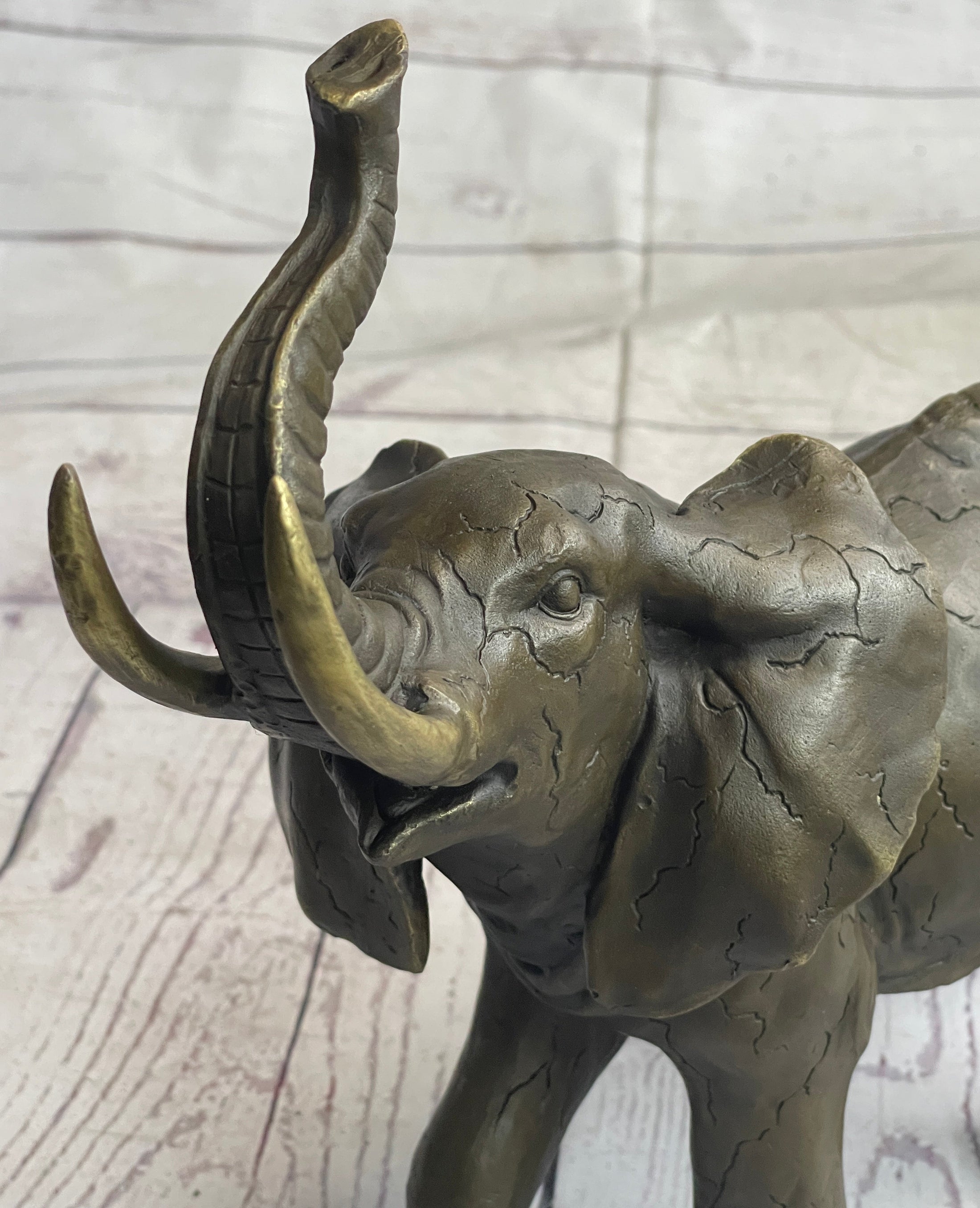 Elephant Bronze Metal Figurine Figure Sculpture Decor 11" x 13"