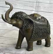 Signed Laughing Elephant Symbol of Luck Bronze Sculpture Statue Artwork