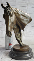Load image into Gallery viewer, Horse Head Bust Equestrian Bronze Sculpture Statue Figure Decor on Marble Base Signed 13" x 9"
