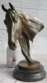 Horse Head Bust Equestrian Bronze Sculpture Statue Figure Decor on Marble Base Signed 13