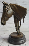 Load image into Gallery viewer, Horse Head Bust Equestrian Bronze Sculpture Statue Figure Decor on Marble Base Signed 13" x 9"
