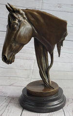 Horse Head Bust Equestrian Bronze Sculpture Statue Figure Decor on Marble Base Signed 13