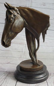 Horse Head Bust Equestrian Bronze Sculpture Statue Figure Decor on Marble Base Signed 13