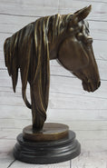 Load image into Gallery viewer, Horse Head Bust Equestrian Bronze Sculpture Statue Figure Decor on Marble Base Signed 13" x 9"
