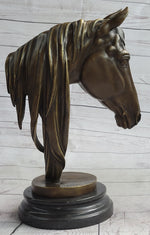 Horse Head Bust Equestrian Bronze Sculpture Statue Figure Decor on Marble Base Signed 13