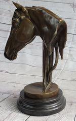 Horse Head Bust Equestrian Bronze Sculpture Statue Figure Decor on Marble Base Signed 13