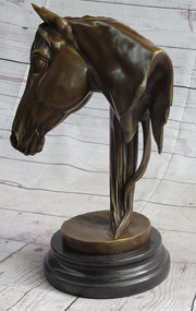 Horse Head Bust Equestrian Bronze Sculpture Statue Figure Decor on Marble Base Signed 13