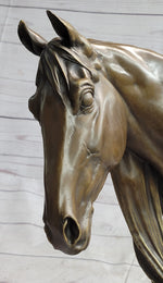 Horse Head Bust Equestrian Bronze Sculpture Statue Figure Decor on Marble Base Signed 13