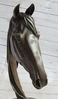 Load image into Gallery viewer, Horse Head Bust Equestrian Bronze Sculpture Statue Figure Decor on Marble Base Signed 13" x 9"
