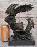 Load image into Gallery viewer, Eagles & Bear Hunting Fish Original Bronze Sculpture Statue Art by Milo on Marble Base
