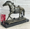Load image into Gallery viewer, Saddled War Horse Working Equestrian Bronze Statue Sculpture after PJ Mene
