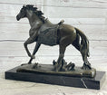 Load image into Gallery viewer, Saddled War Horse Working Equestrian Bronze Statue Sculpture after PJ Mene
