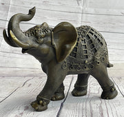 Indian Elephant Bronze Metal Figurine Sculpture Decor Signed Original 8.5