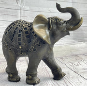 Indian Elephant Bronze Metal Figurine Sculpture Decor Signed Original 8.5